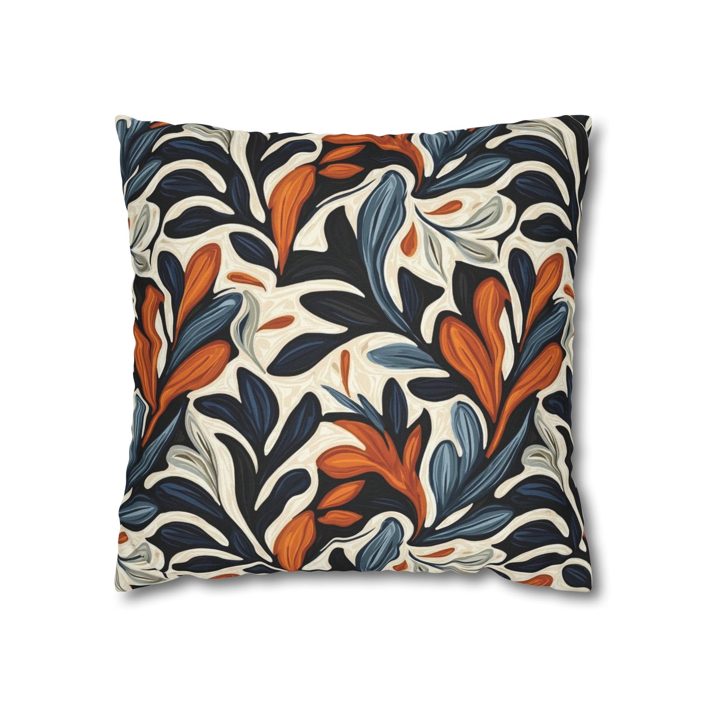 Abstract Floral Throw Pillowcase — Navy, Rust & Cream Decorative Pillow Cover