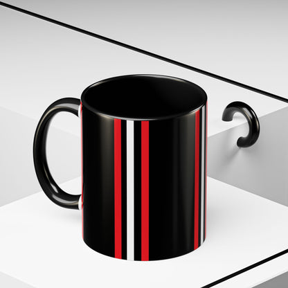 Black Accent Coffee Mug with Red & White Racing Stripes — 11/15oz