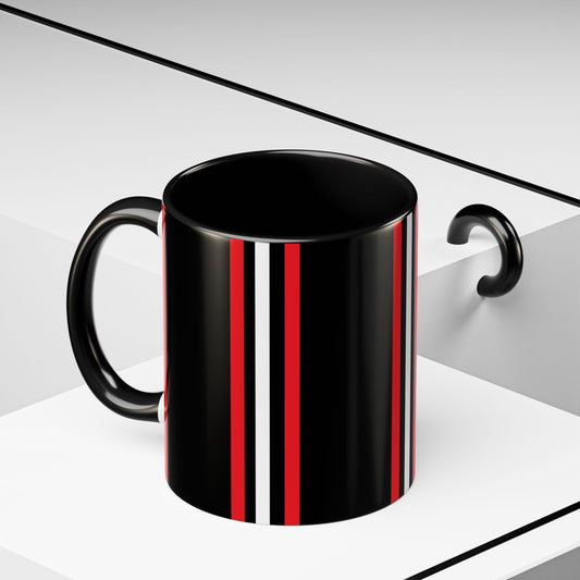 Black Accent Coffee Mug with Red & White Racing Stripes — 11/15oz