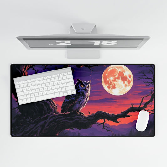 Owl Moon Desk Mat — Mystical Nightscape Desk Pad for Gamers & Creatives