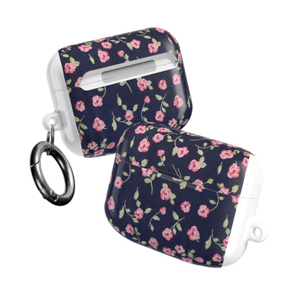 Floral Navy Pink Blossoms AirPod Case — Cute Protective Wireless Earbud Cover