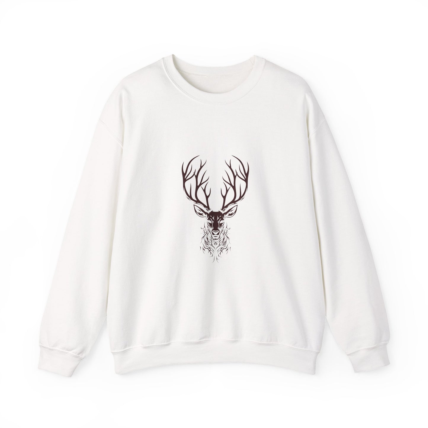 Deer Antler Graphic Crewneck Sweatshirt — Rustic Stag Illustration Pullover