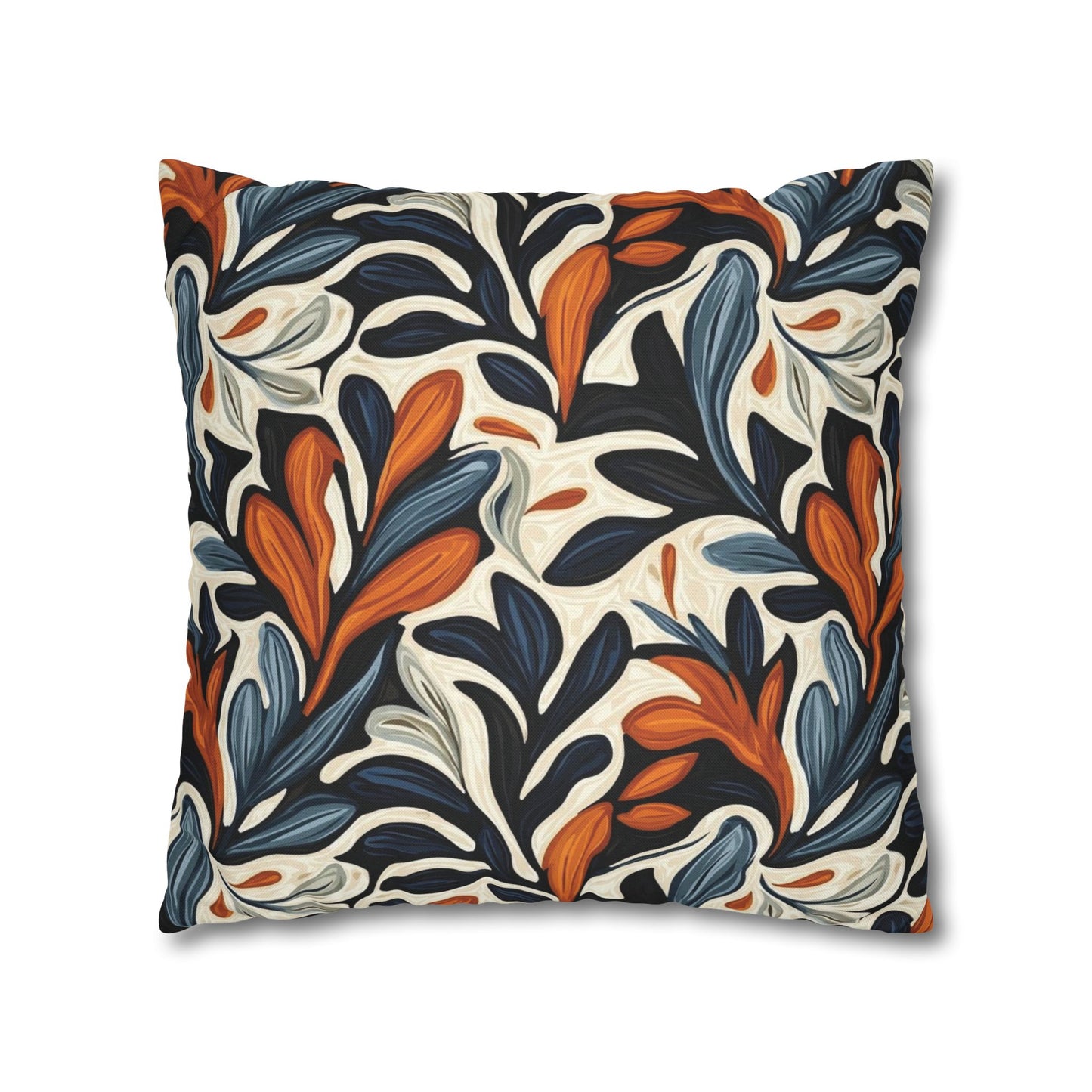 Abstract Floral Throw Pillowcase — Navy, Rust & Cream Decorative Pillow Cover