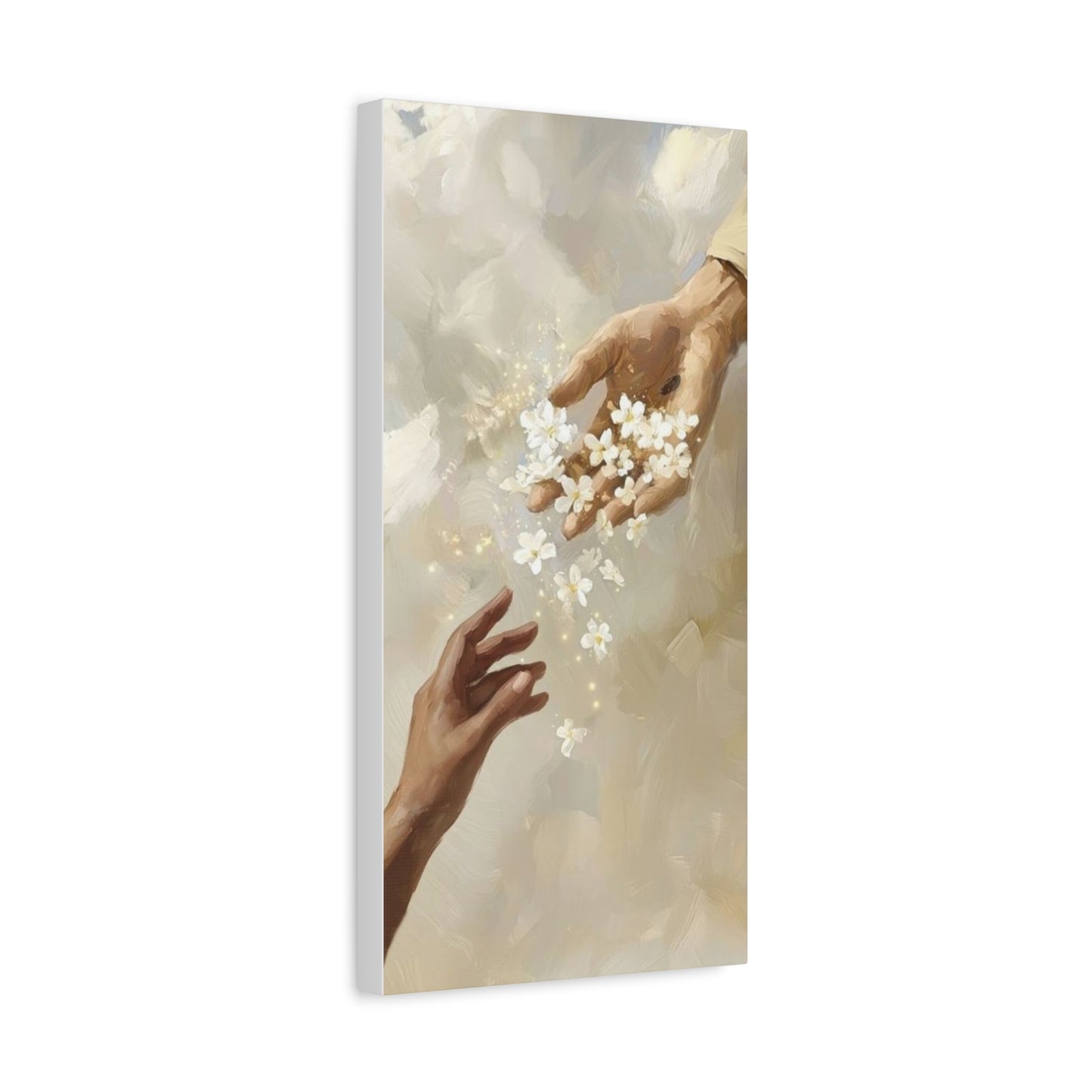 Heavenly Hand & Blossoms Canvas Wall Art — Spiritual Inspirational Stretched Matte Print