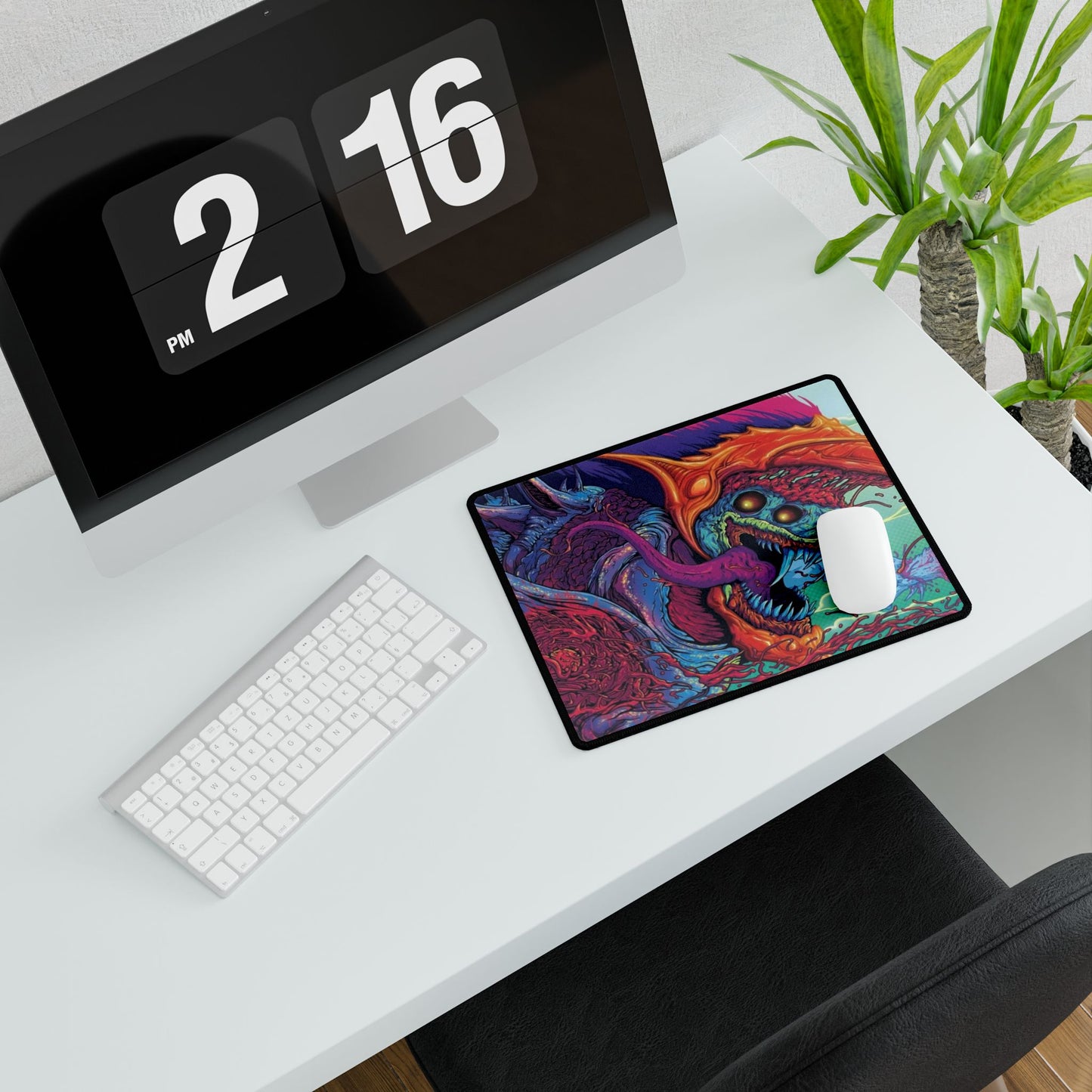 Psychedelic Monster Desk Mat — Colorful Skull Creature Gaming Mouse Pad