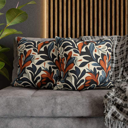 Abstract Floral Throw Pillowcase — Navy, Rust & Cream Decorative Pillow Cover