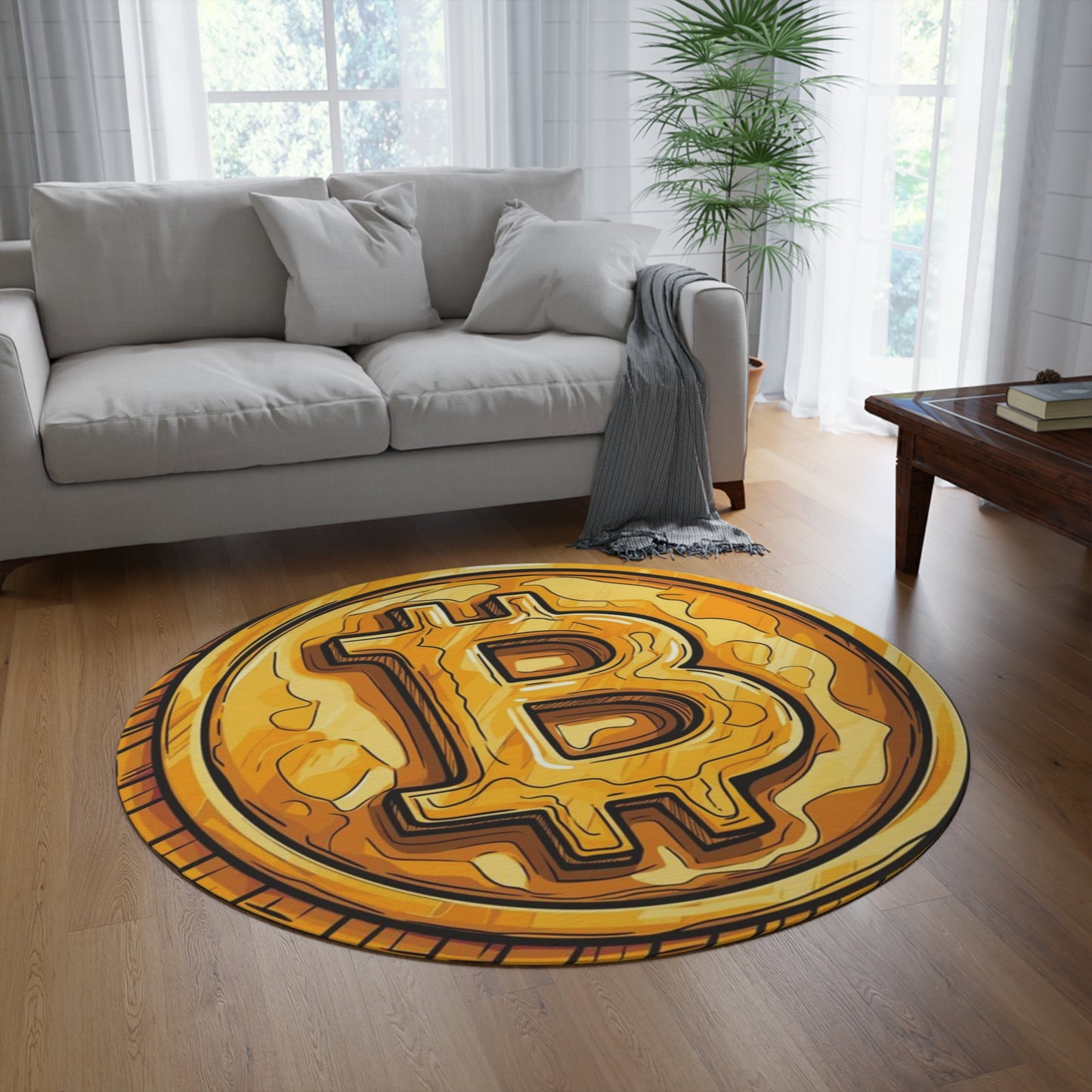 Bitcoin Coin Round Rug — Crypto Floor Mat for Gamers & Traders
