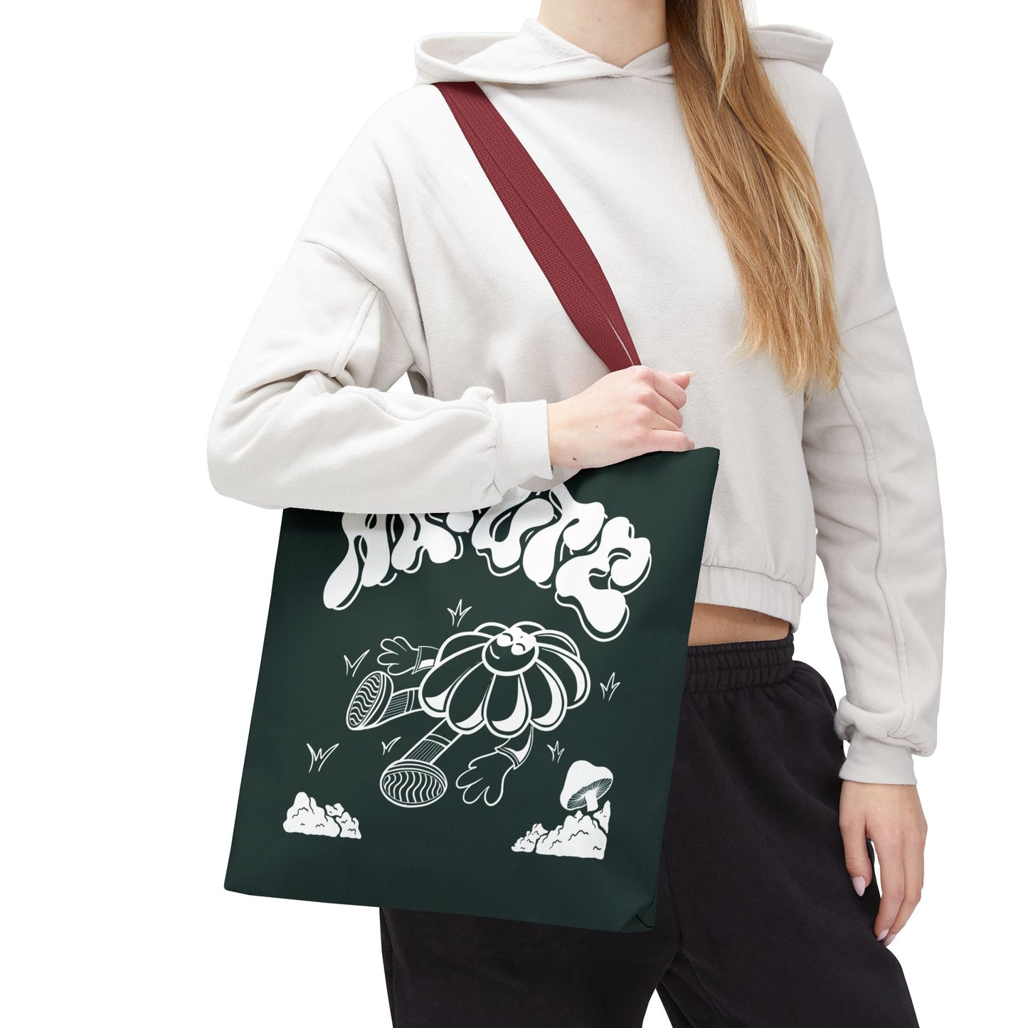 Nature Flower Tote Bag — Retro Smiling Daisy Graphic Tote