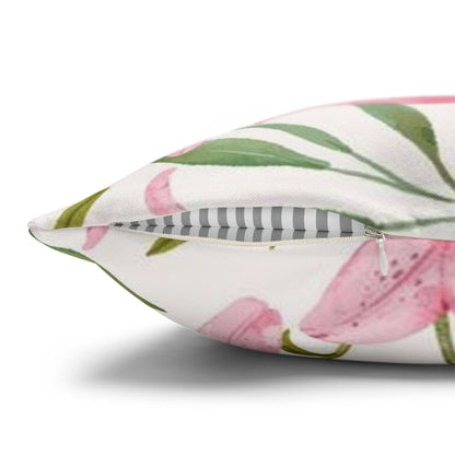 Floral Lily Pillowcase — Pink Watercolor Botanical Square Pillow Cover
