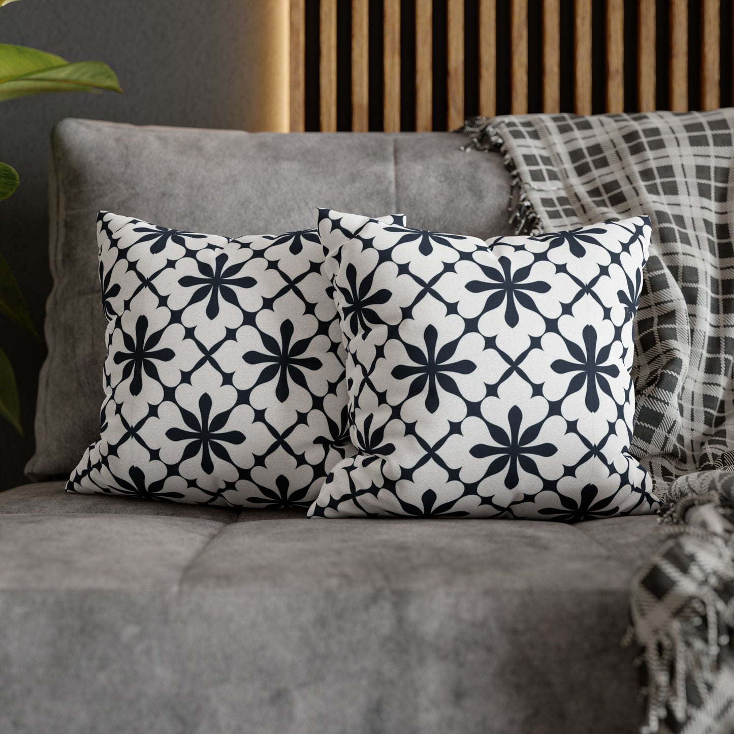 Decorative Square Pillow Cover — Navy Floral Tile Pattern