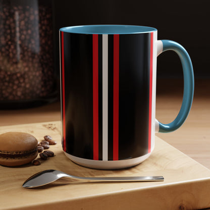 Black Accent Coffee Mug with Red & White Racing Stripes — 11/15oz