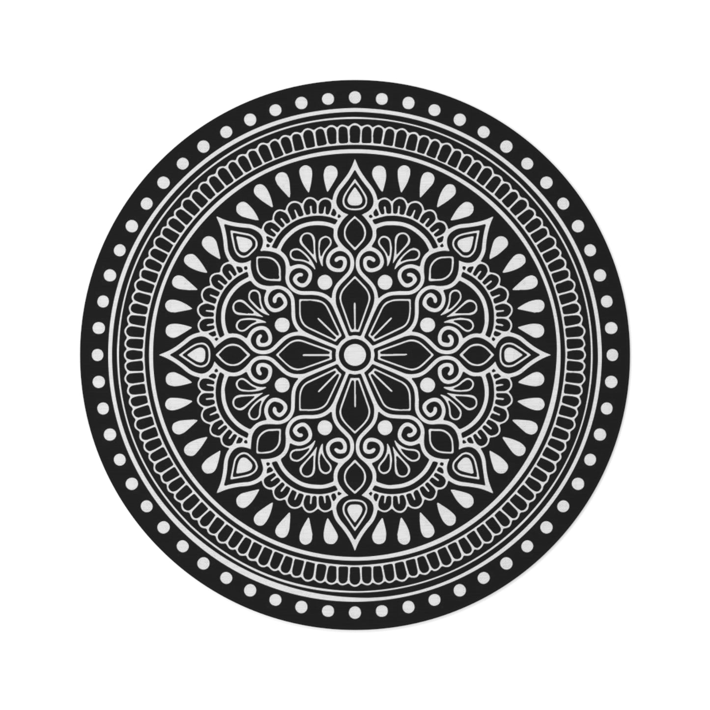 Boho Mandala Round Rug — Black & White Decorative Floor Mat