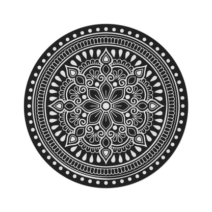 Boho Mandala Round Rug — Black & White Decorative Floor Mat