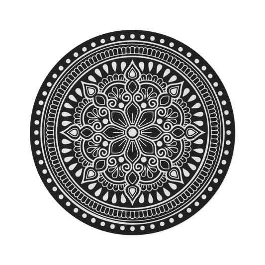 Boho Mandala Round Rug — Black & White Decorative Floor Mat