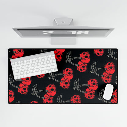 Cherry Skull Desk Mat — Gothic Red Cherry Pattern Mouse Pad