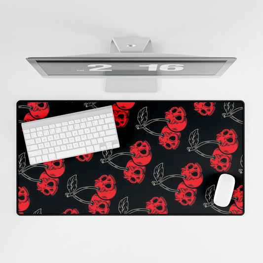 Cherry Skull Desk Mat — Gothic Red Cherry Pattern Mouse Pad