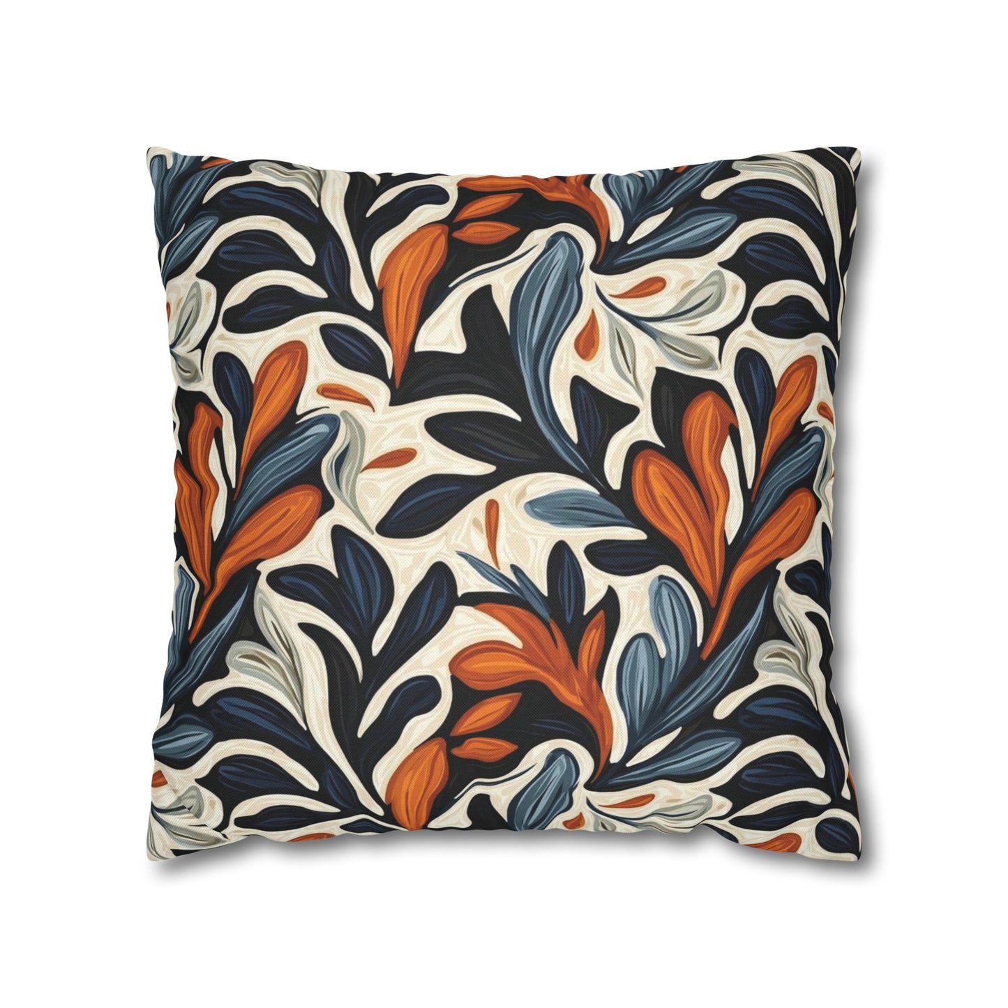 Abstract Floral Throw Pillowcase — Navy, Rust & Cream Decorative Pillow Cover