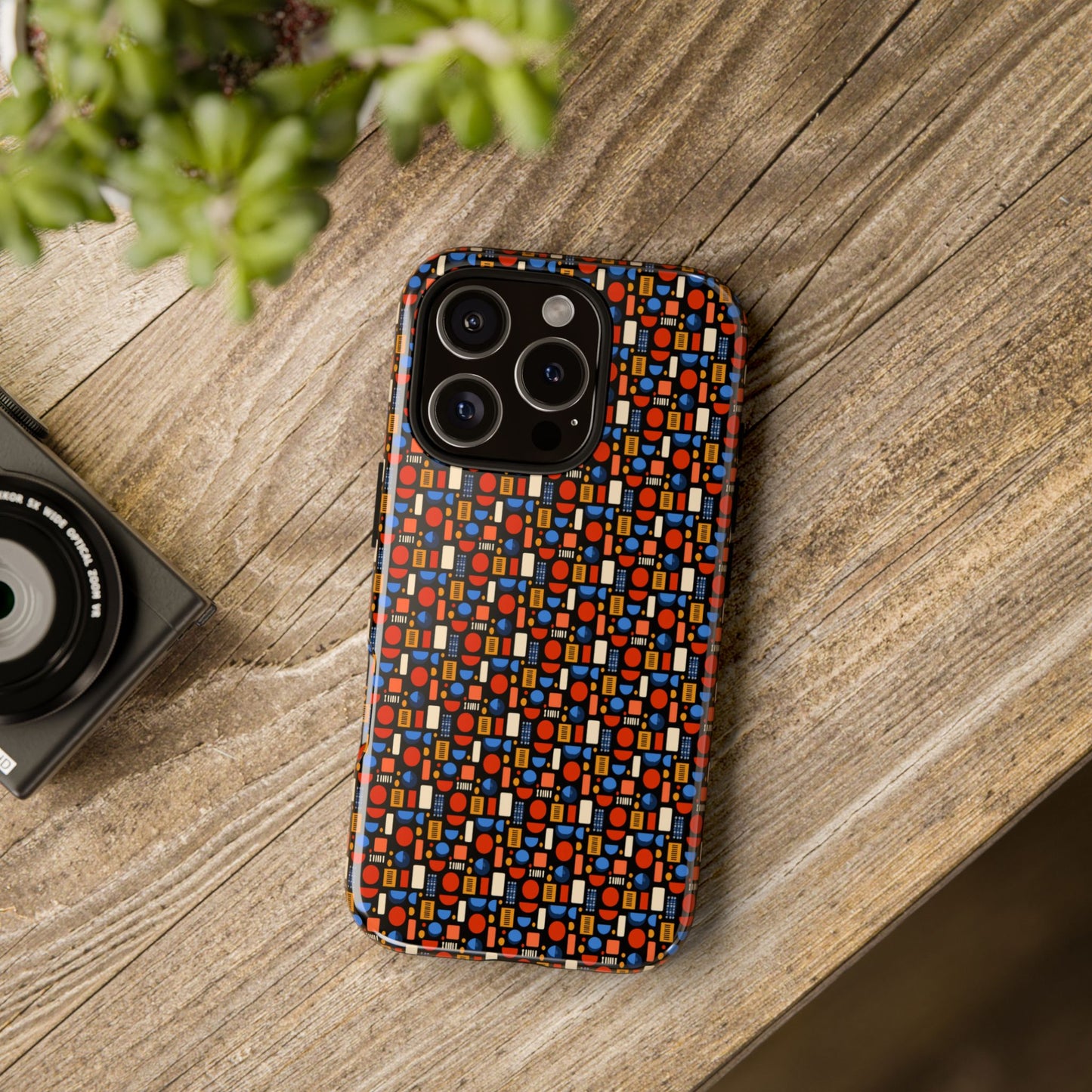 Geometric Retro Mosaic Tough Phone Case — Durable Colorful Protective Cover