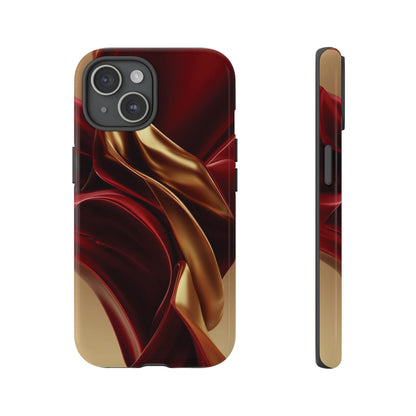 Protective Phone Case — Red & Gold Satin Swirl Design