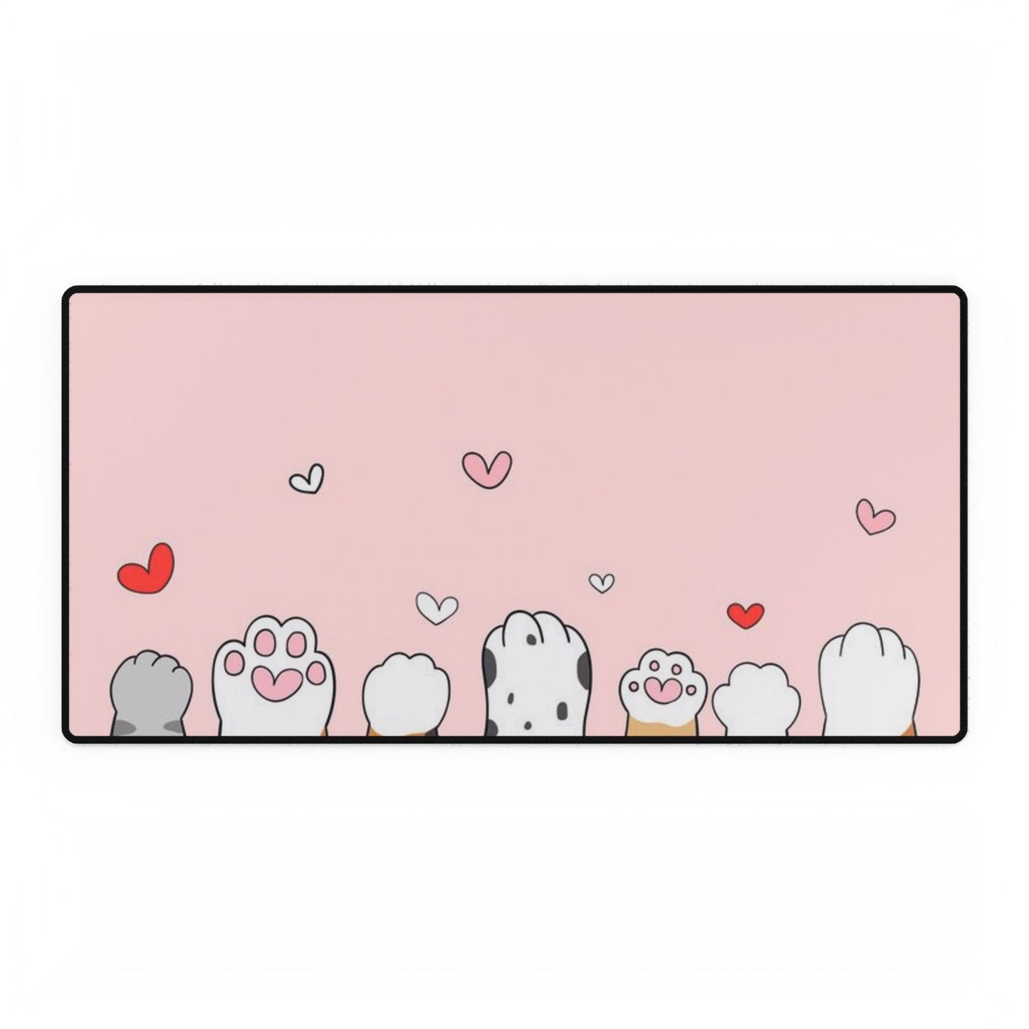 Cute Cat Paws Desk Mat — Pink Heart Gaming & Office Mouse Pad