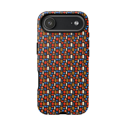 Geometric Retro Mosaic Tough Phone Case — Durable Colorful Protective Cover