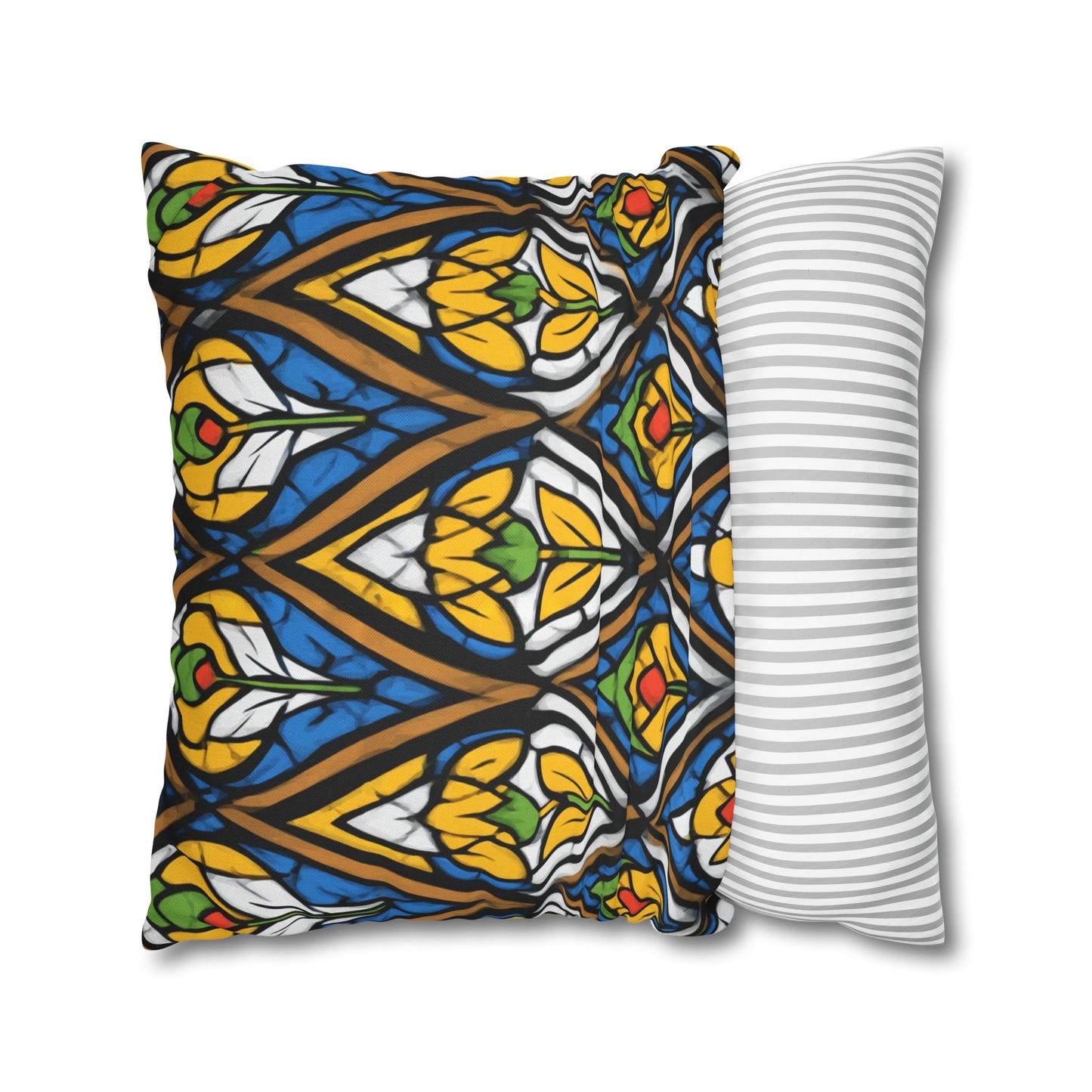 Stained Glass Floral Throw Pillowcase — Vibrant Boho Decorative Pillow Cover