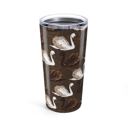 20oz Swan Pattern Tumbler – Brown & Ivory Elegant Travel Cup