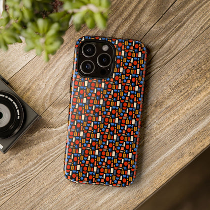 Geometric Retro Mosaic Tough Phone Case — Durable Colorful Protective Cover