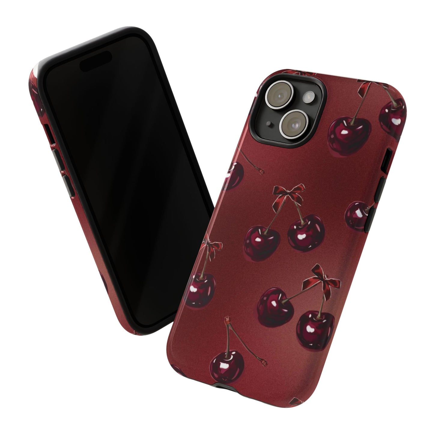 Cherry Pattern Phone Case — Retro Dark Red Cherry iPhone Cover