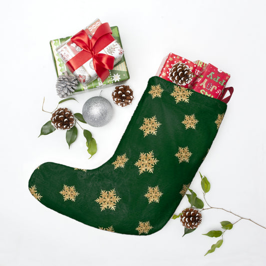 Green Snowflake Christmas Stocking – Personalized Holiday Holiday Mantel Decor