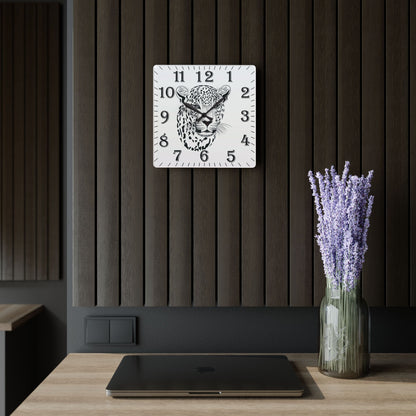 Leopard Face Acrylic Wall Clock — Modern Animal Print Wall Clock