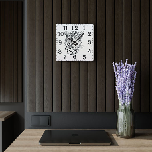 Leopard Face Acrylic Wall Clock — Modern Animal Print Wall Clock