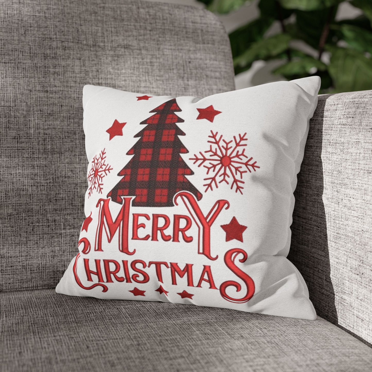 Christmas Plaid Tree Pillowcase — Merry Christmas Decorative Throw Pillow Cover