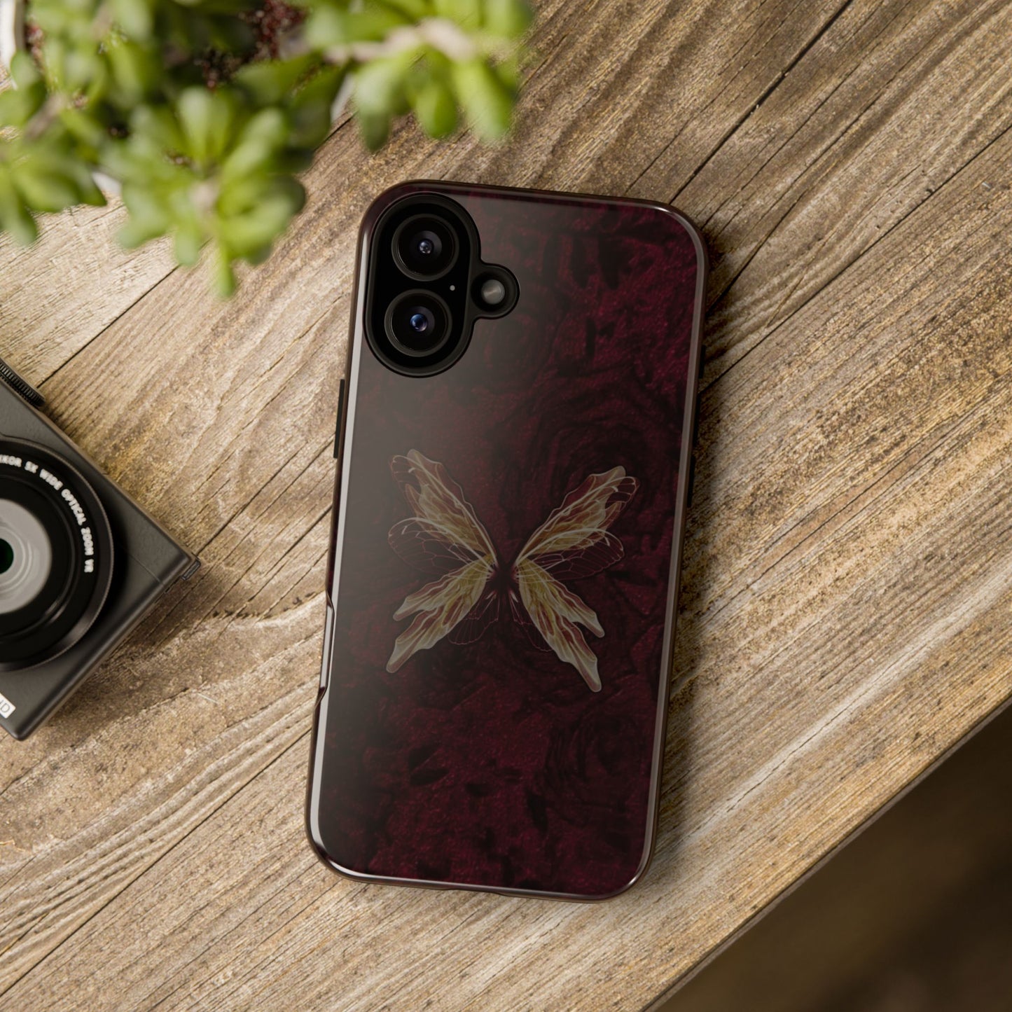 Butterfly Wing Tough Phone Case — Dark Maroon Protective iPhone Cover