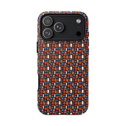 Geometric Retro Mosaic Tough Phone Case — Durable Colorful Protective Cover