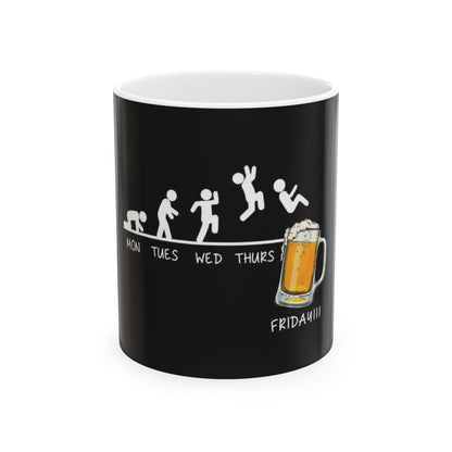 Funny Friday Beer Mug — Evolution of the Week Ceramic Coffee Cup (11oz & 15oz)
