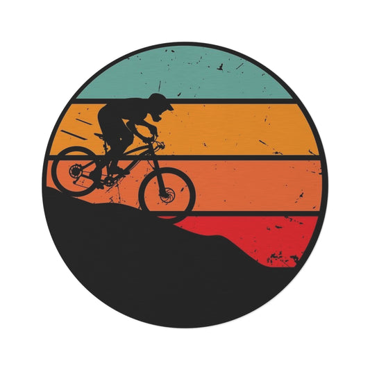 Round Rug — Retro Mountain Biking Silhouette Area Rug