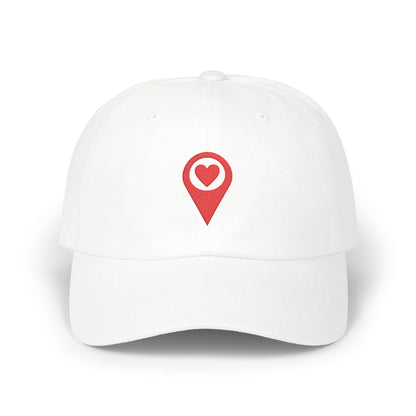 Heart Location Dad Cap – Minimalist Pinpoint Love Baseball Hat