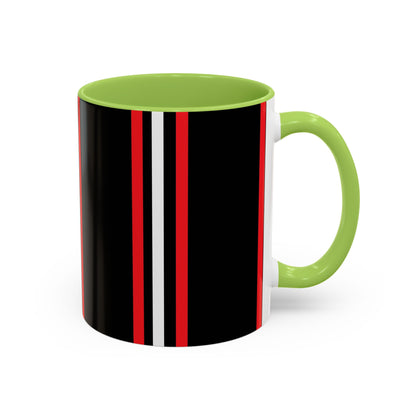 Black Accent Coffee Mug with Red & White Racing Stripes — 11/15oz
