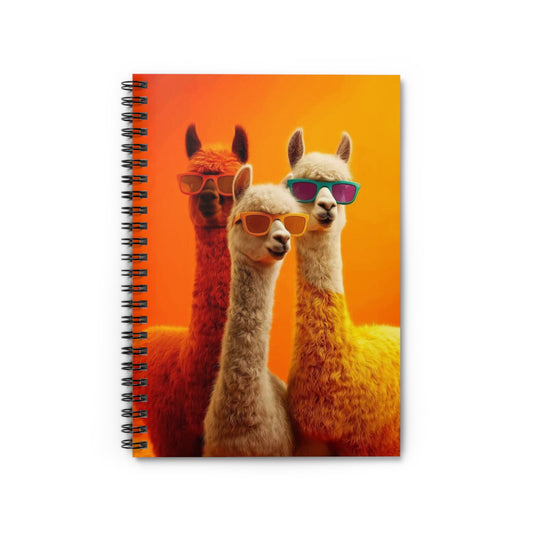 Cool Llama Trio Spiral Notebook — Ruled Note Journal with Sunglasses Alpaca Design