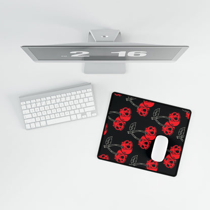 Cherry Skull Desk Mat — Gothic Red Cherry Pattern Mouse Pad