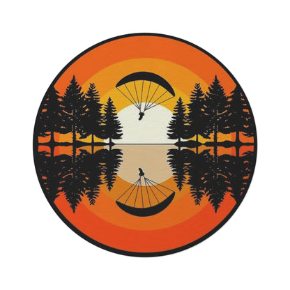 Round Rug - Sunset Paraglider Lake Reflection Outdoor Adventure Area Rug