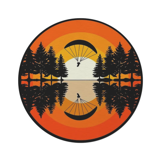 Round Rug - Sunset Paraglider Lake Reflection Outdoor Adventure Area Rug