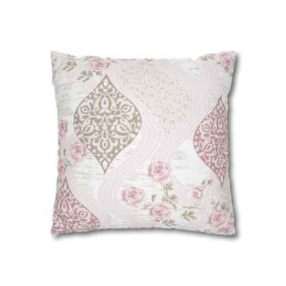 Floral Damask Decorative Pillowcase – Pink & Taupe Square Cushion Cover