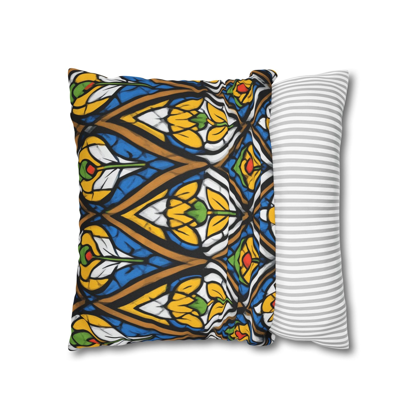 Stained Glass Floral Throw Pillowcase — Vibrant Boho Decorative Pillow Cover