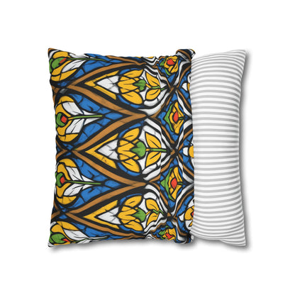 Stained Glass Floral Throw Pillowcase — Vibrant Boho Decorative Pillow Cover