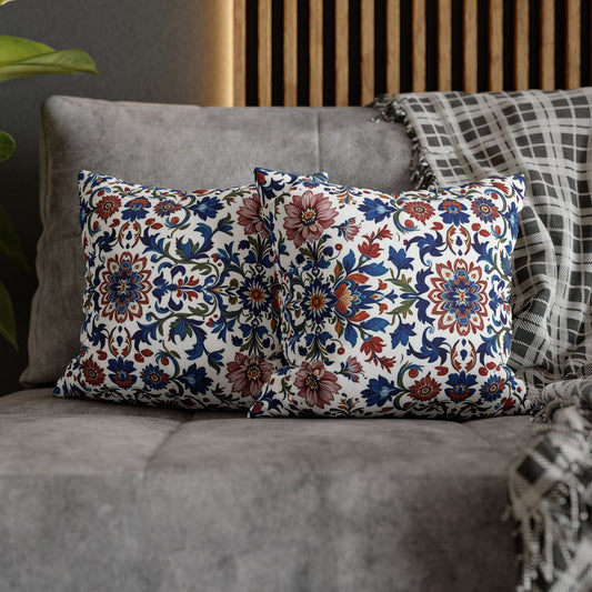 Floral Medina Decorative Pillowcase — Blue & Rust Turkish Tile Pattern