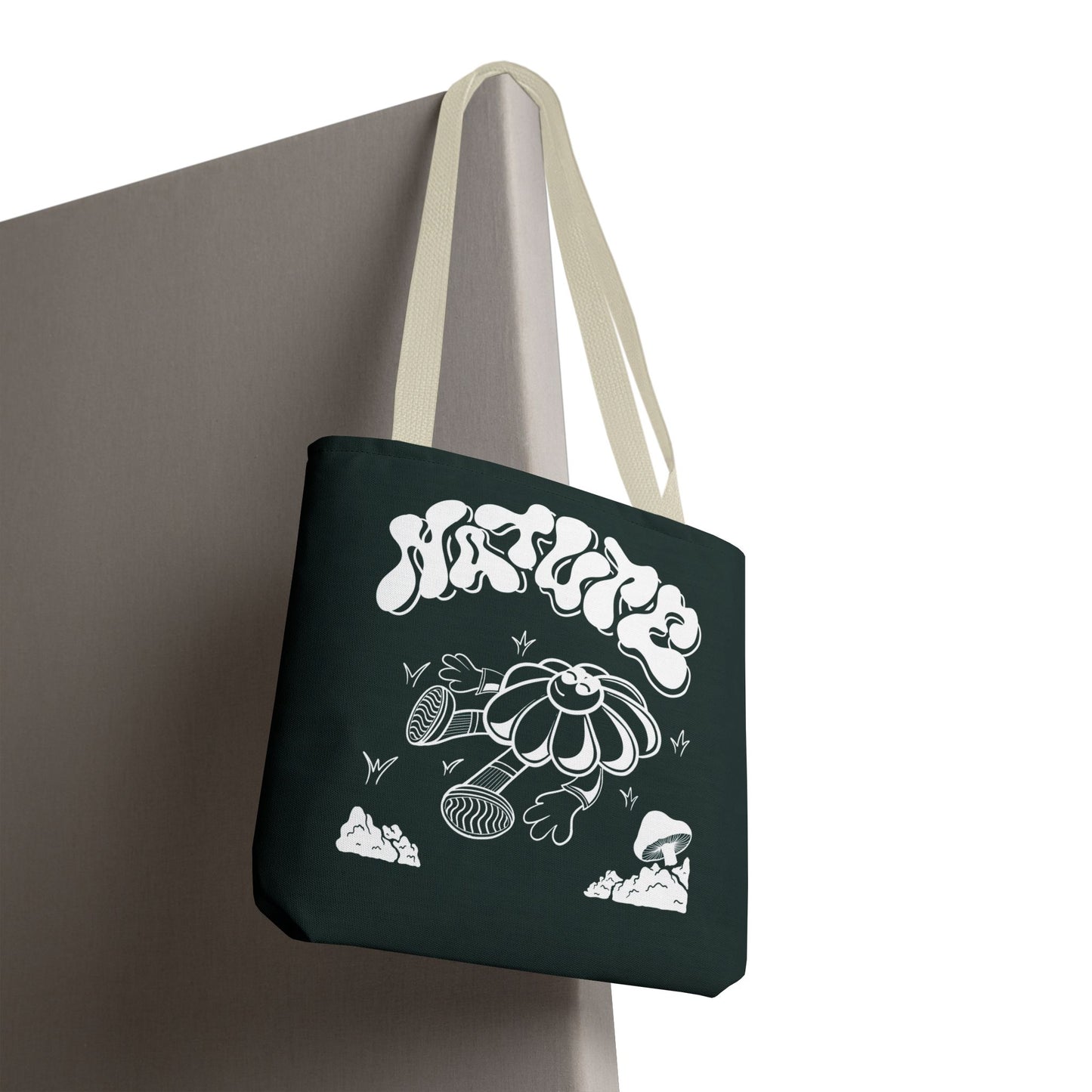 Nature Flower Tote Bag — Retro Smiling Daisy Graphic Tote