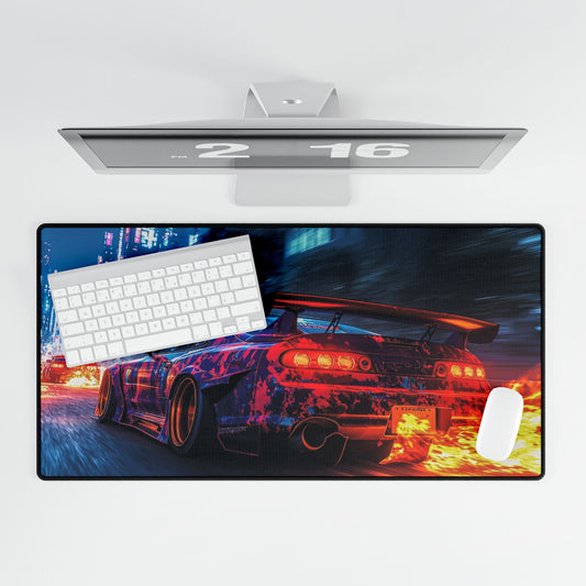 Racing Night Car Desk Mat – Retro Neon Sports Car Mouse Pad