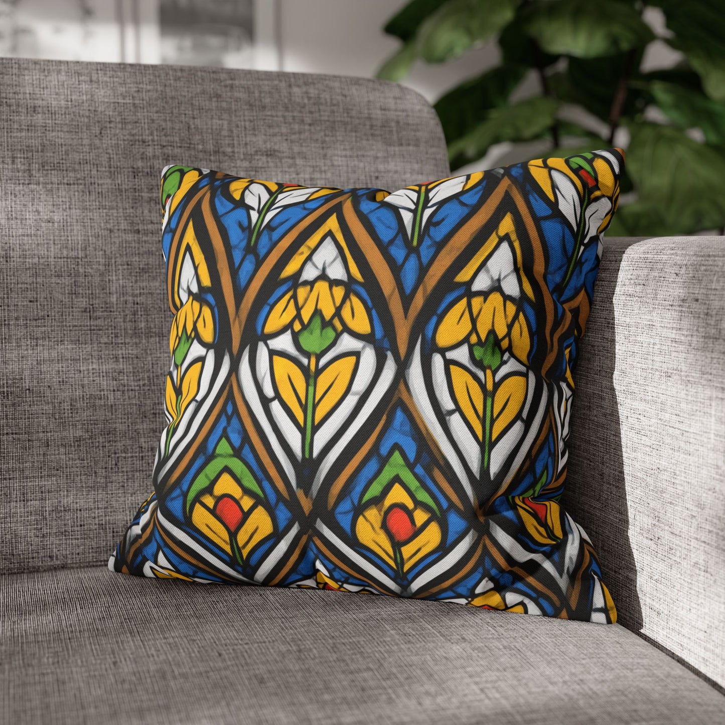 Stained Glass Floral Throw Pillowcase — Vibrant Boho Decorative Pillow Cover